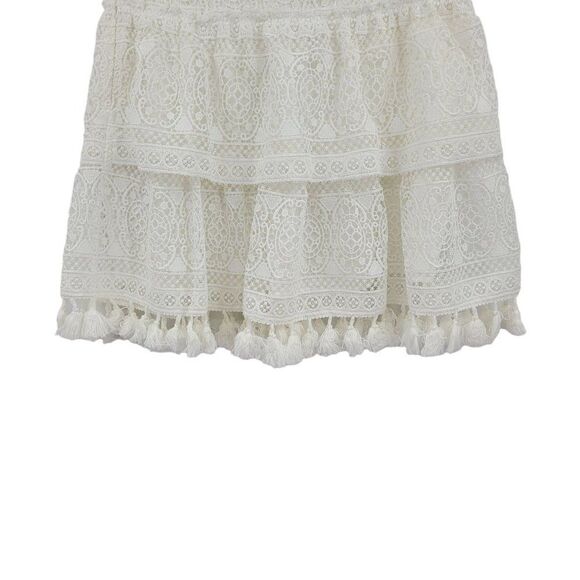 Anine Bing Skirt Mini Crochet Lace Tiered Tassel Fringe Hem Mini White XS - Picture 7 of 15